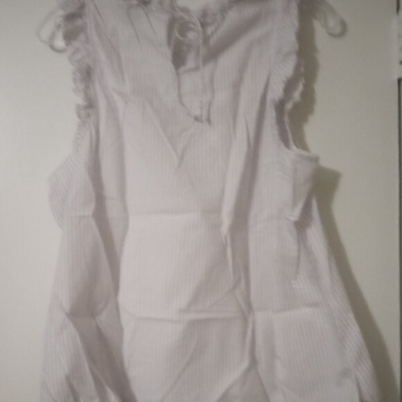 J Crew women's to purple/white stripes sizeL babydoll Y2K ruffle neck & sleeves - Picture 2 of 6